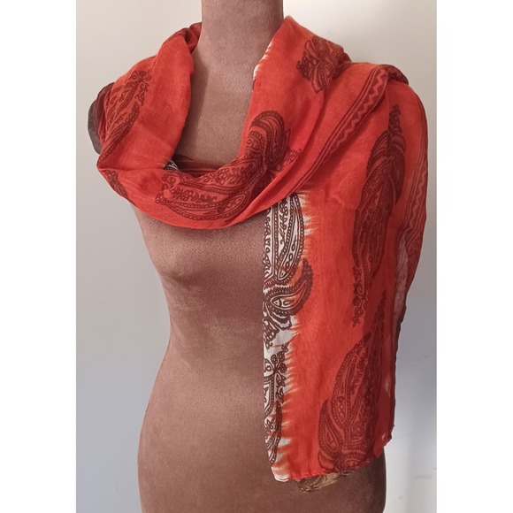 Accessories - Boho Ombre Paisley Print Sheer Wrap Scarf Shawl Rust Brown Tan Fall Colors 68x34